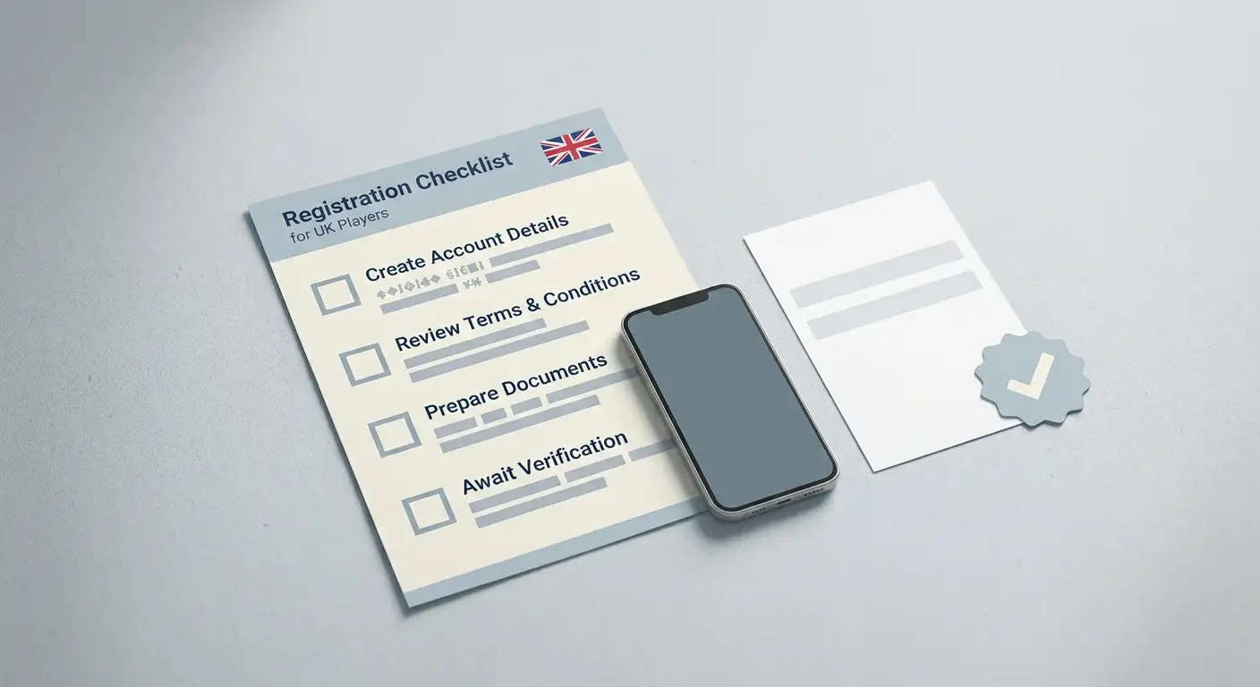 Editorial illustration of a registration checklist for an online casino account
